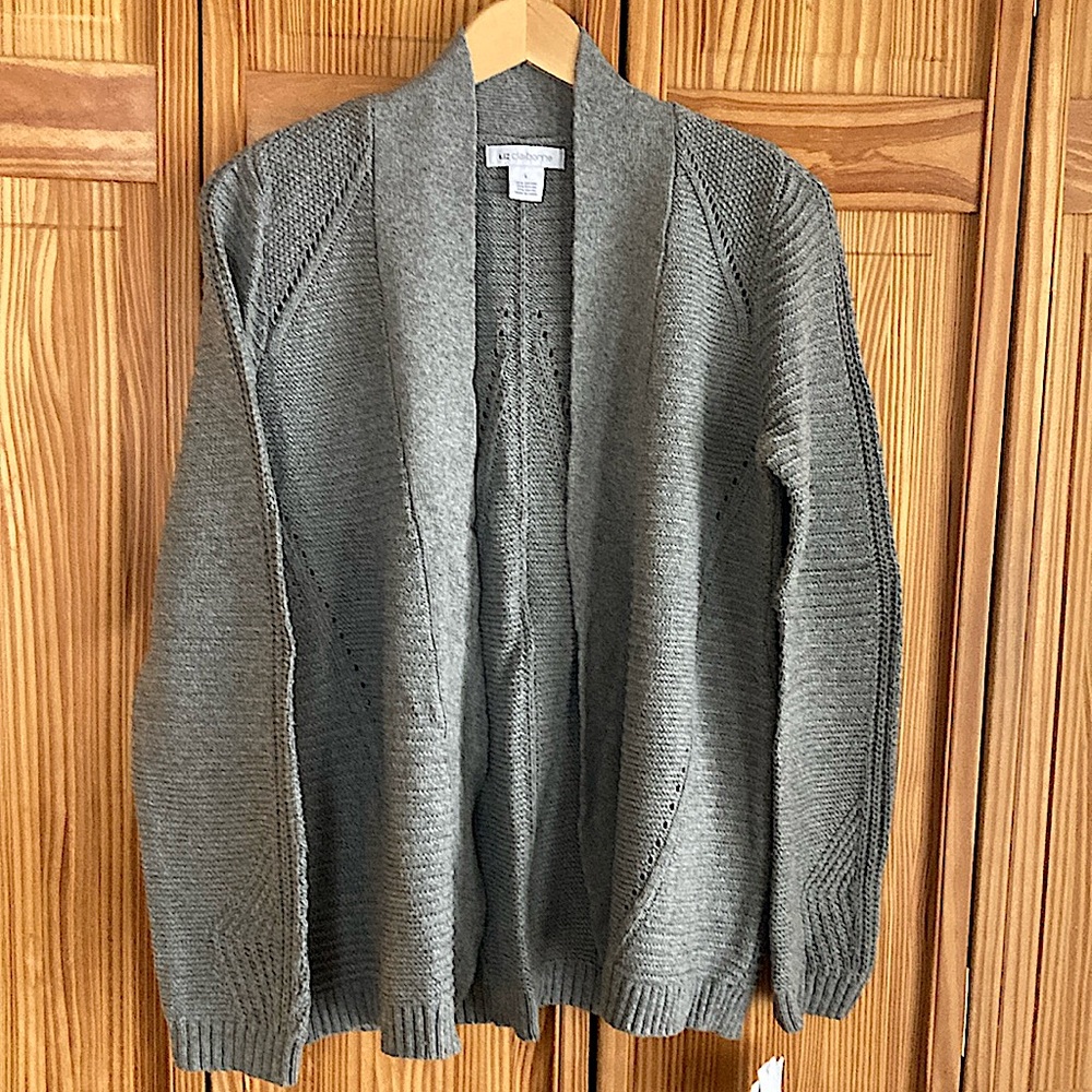 NEW Liz Claiborne Gray Ribbed Knit Open Cardigan Size Large